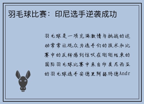 羽毛球比赛：印尼选手逆袭成功